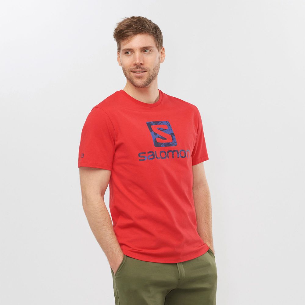 Salomon Singapore Mens T-shirts - OUTLIFE LOGO Red | 58401-MQOI